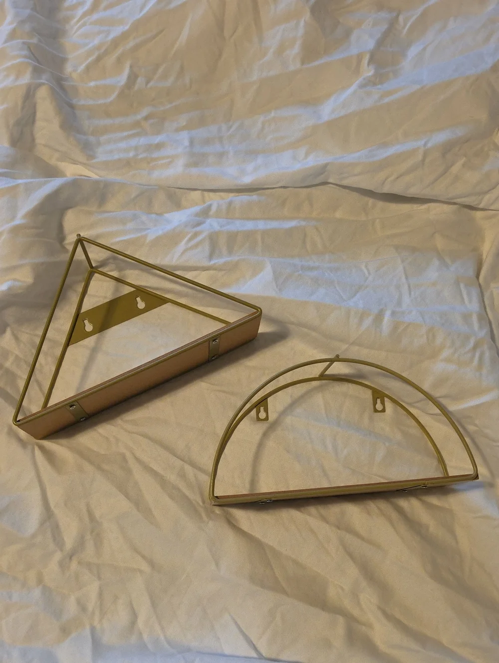 Gold Metal Geometric Wall Shelves - Set of 2